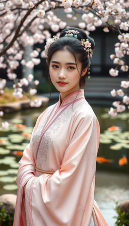 A graceful young lady from the Song Dynasty, dressed in traditional Chinese attire