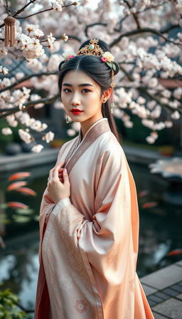 A graceful young lady from the Song Dynasty, dressed in traditional Chinese attire