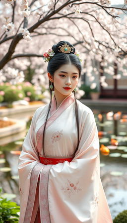 A graceful young lady from the Song Dynasty, dressed in traditional Chinese attire