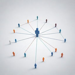 Generate an image of a person standing amidst a network of connecting lines symbolizing relationships and teamwork. The individual stands as a beacon of proficiency in team management, orchestrating the connections efficiently.