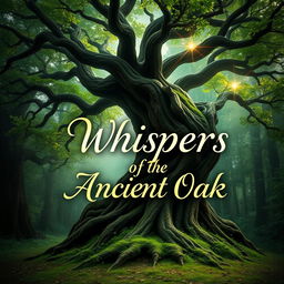 A creative and captivating book cover design showcasing the title idea: "Whispers of the Ancient Oak"