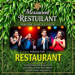 A vibrant and captivating poster for musical performances at a restaurant, featuring talented artists and singers