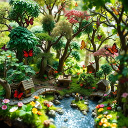 A tiny, intricately detailed world resembling a vibrant and lush forest, filled with miniature trees, flowers, and animals