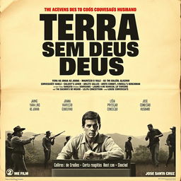 Create a vintage 1963 movie poster for "Terra sem Deus"