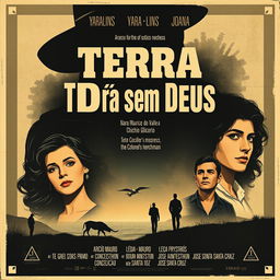 A vintage movie poster from 1963 for the film "Terra sem Deus" in a larger size, reflecting the artistic style and aesthetics of the early 60s