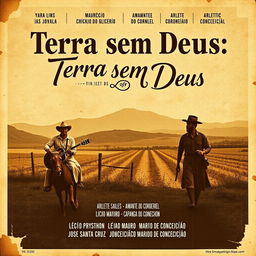 Create a vintage 1963 movie poster for "Terra sem Deus"