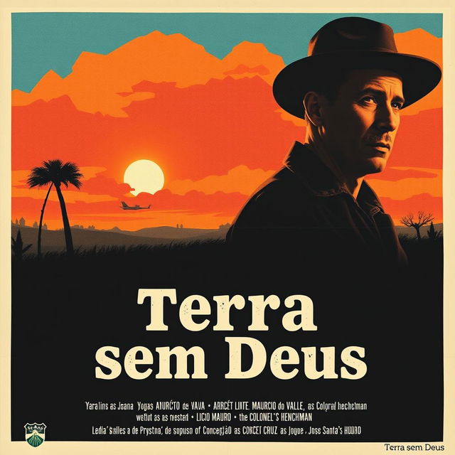 Create a vintage 1963 movie poster for "Terra sem Deus", a Brazilian drama film