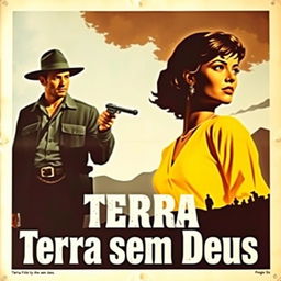 Create a vintage 1963 movie poster for "Terra sem Deus", a Brazilian drama film