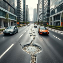 An innovative urban road scene demonstrating the use of self-healing materials