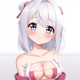 A cute 18-year-old anime girl with white hair and adorable eyes