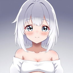 A cute 18-year-old anime girl with white hair and adorable eyes