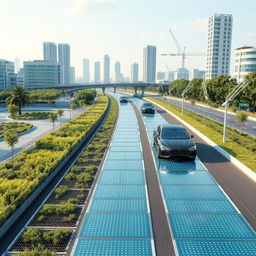 A futuristic road designed to generate electricity from passing vehicles