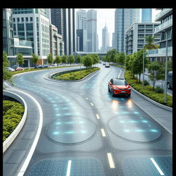 A futuristic road designed to generate electricity from passing vehicles