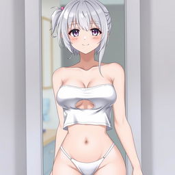 A cute anime girl, age 18, with white hair and adorable eyes