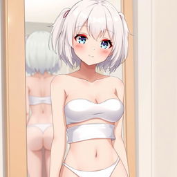 A cute anime girl, age 18, with white hair and adorable eyes