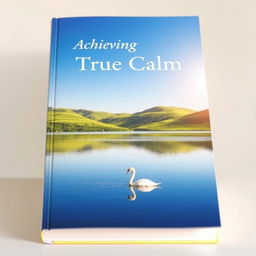 A serene and tranquil book cover design depicting a peaceful landscape with a calm lake reflecting a clear blue sky