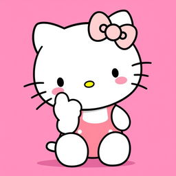 Hello Kitty character with a cheeky expression, against a pink background, giving the middle finger, styled like the original Sanrio anime series