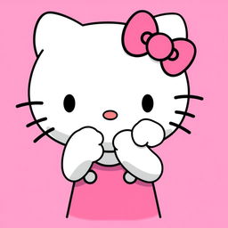 Hello Kitty character with a cheeky expression, against a pink background, giving the middle finger, styled like the original Sanrio anime series