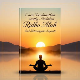 A serene and calm book cover artwork for a book titled "Cara Mendapatkan Ridho Allah dan Ketenangan Sejati"