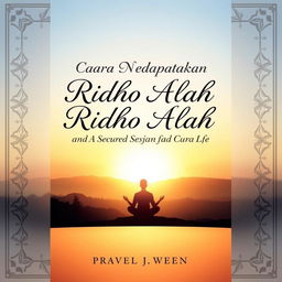 A serene and calm book cover artwork for a book titled "Cara Mendapatkan Ridho Allah dan Ketenangan Sejati"