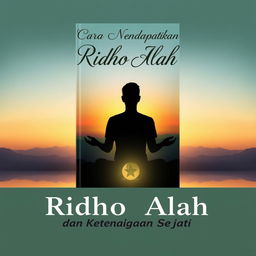 A serene and calm book cover artwork for a book titled "Cara Mendapatkan Ridho Allah dan Ketenangan Sejati"