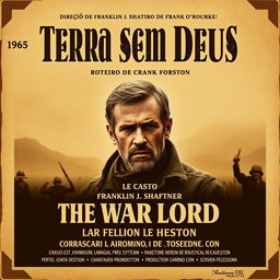 a vintage movie poster design for "Terra sem Deus", the Brazilian title for the 1965 film "The War Lord" directed by Franklin J