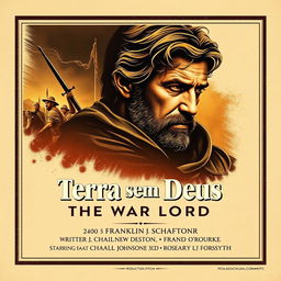 A classic movie poster design for the film "Terra sem Deus" depicting a dramatic scene from the film or a striking portrait of Charlton Heston