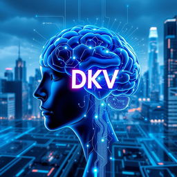 A futuristic and abstract representation of the concept 'DKV BRAINY', characterized by a sleek and modern digital brain interface, neon glowing neural pathways, and holographic data visualizations