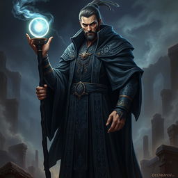 A detailed and imaginative rendering of a powerful and mysterious mythical figure named DEKAVE