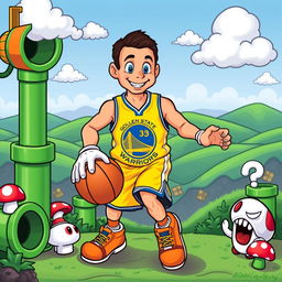 An imaginative crossover featuring NBA player Stephen Curry as a character in the Super Mario World universe