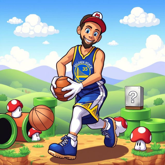 An imaginative crossover featuring NBA player Stephen Curry as a character in the Super Mario World universe