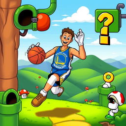 An imaginative crossover featuring NBA player Stephen Curry as a character in the Super Mario World universe