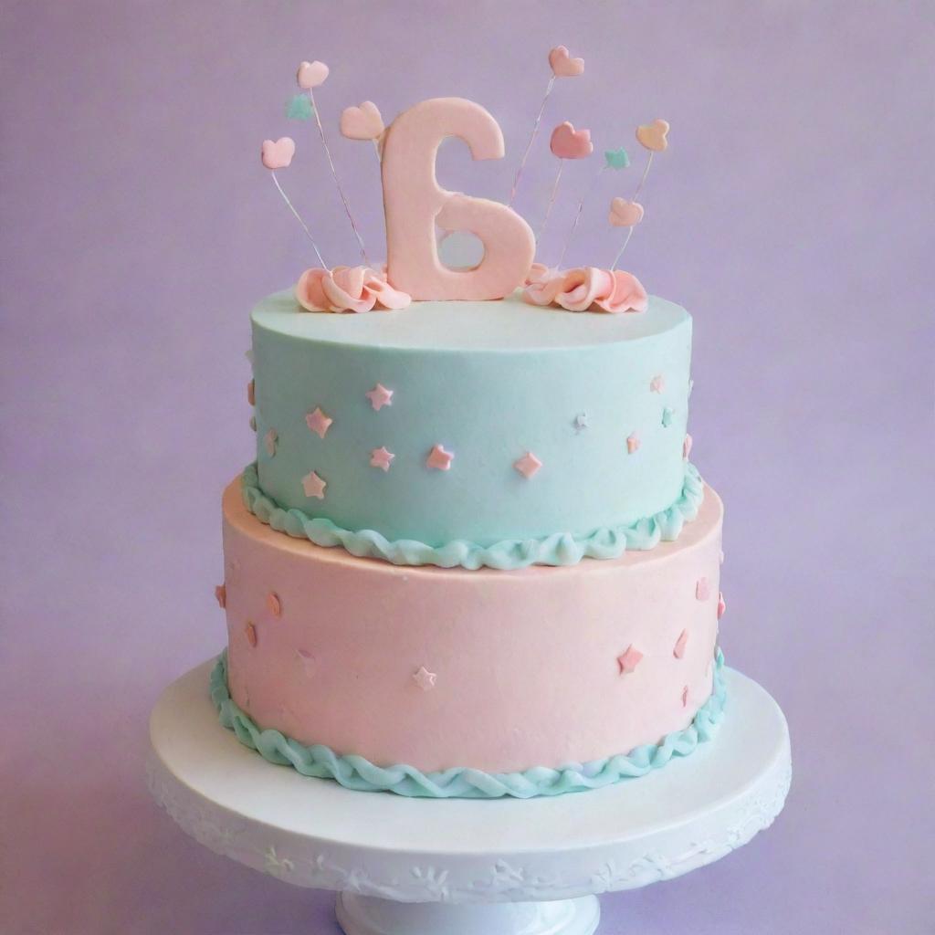 A really cute and simple birthday cake designed specifically for a 16 year old girl with pastel colors, decorated with feminine elements like stars, hearts, and swirls.