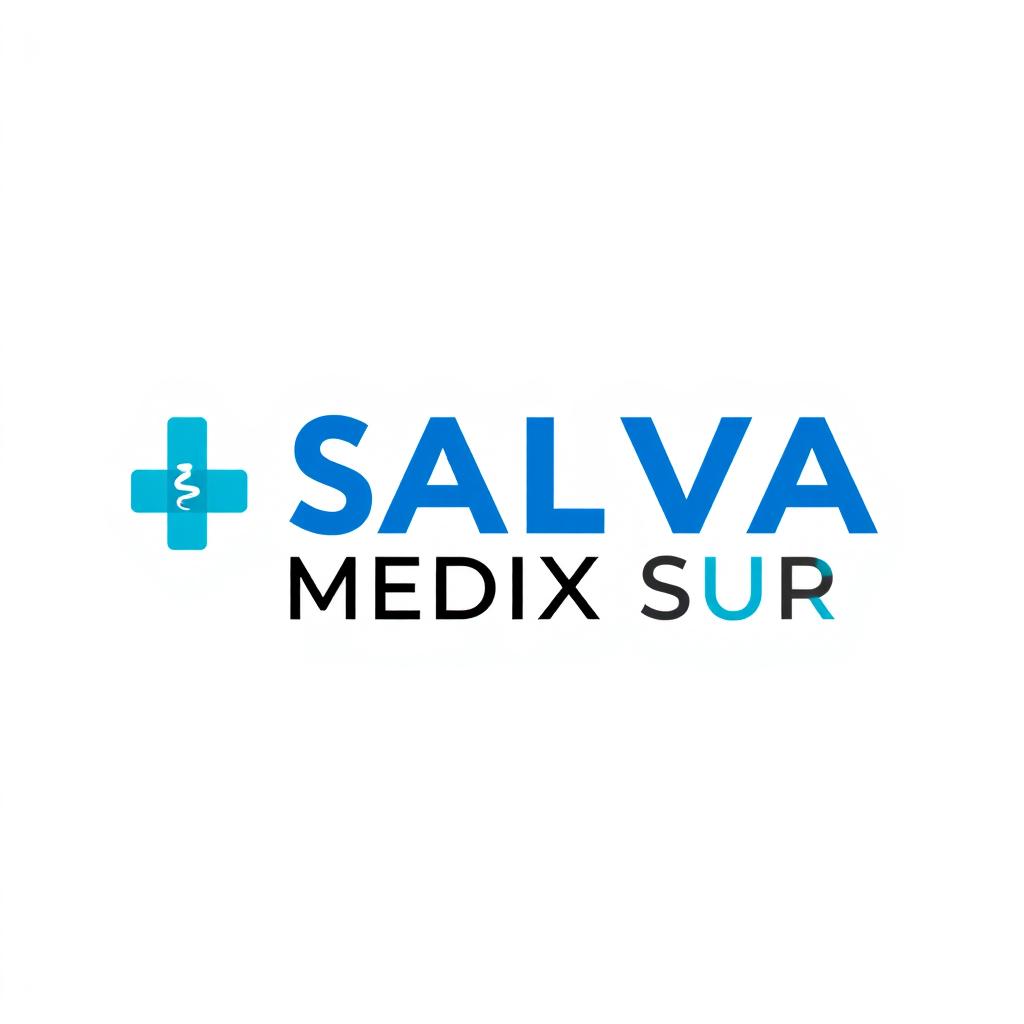 Logo design for a clinical laboratory named SALVA MEDIX SUR, featuring the following colors: electric blue, white, light blue, and black