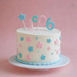 A really cute and simple birthday cake designed specifically for a 16 year old girl with pastel colors, decorated with feminine elements like stars, hearts, and swirls.