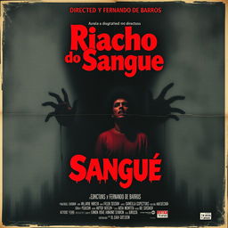 A vintage 1966 film poster for "Riacho do Sangue", a horror and suspense movie directed by Fernando de Barros