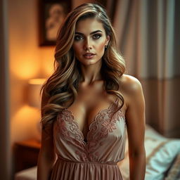 A captivating and confident woman with an alluring presence is showcased wearing an elegant and sensual night dress