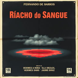 A vintage movie poster for the 1966 film "Riacho do Sangue" directed by Fernando de Barros, featuring a central image of a lake of blood under a dark, ominous sky