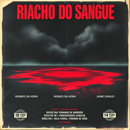 A vintage movie poster for the 1966 film "Riacho do Sangue" directed by Fernando de Barros, featuring a central image of a lake of blood under a dark, ominous sky