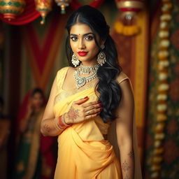 A stunning Tamil woman with an alluring presence, wearing a chic mini dress