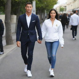 Cristiano Ronaldo (CR7) and Georgina Rodriguez walking hand-in-hand