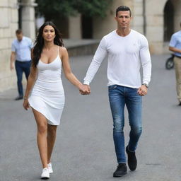 Cristiano Ronaldo (CR7) and Georgina Rodriguez walking hand-in-hand