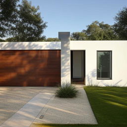 A simple, modern house design with clean lines, minimalistic features, and abundant natural light.