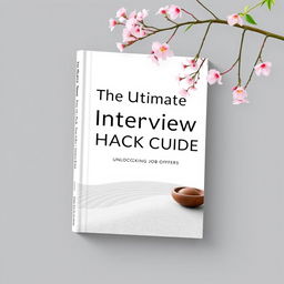 Book cover design for "The Ultimate Interview Hack Guide - Unlocking Job Offers" featuring a Japanese zen minimalist style