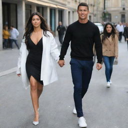 Cristiano Ronaldo (CR7) and Georgina Rodriguez walking hand-in-hand