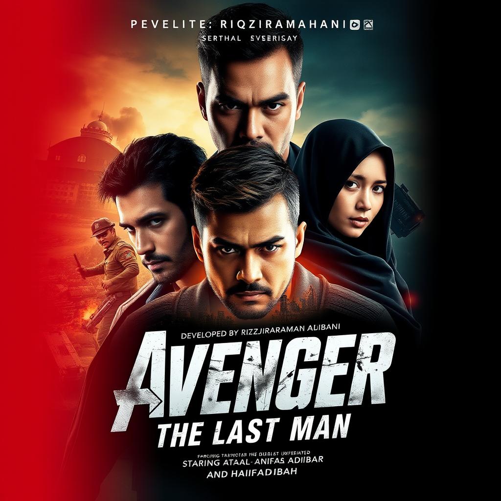 A movie poster titled 'Avenger: The Last Man', developed by Rizqiramadhani and starring actors Awalakthar and Haifa Adibah