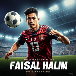 Design a cinema movie poster featuring Faisal Halim, the famous football player