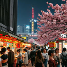 A bustling scene of Fukuoka Hakata, capturing the vibrant energy of the city