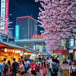 A bustling scene of Fukuoka Hakata, capturing the vibrant energy of the city