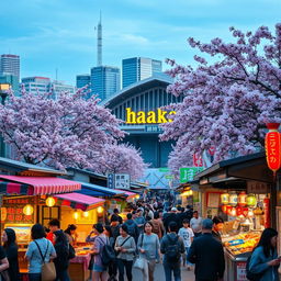 A bustling scene of Fukuoka Hakata, capturing the vibrant energy of the city